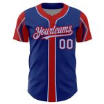 Custom Authentic Baseball Jersey - Personalized Royal Blue and Red - 3 Colors - Team Name and Number, Arm Shapes Personalized