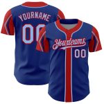 Custom Authentic Baseball Jersey - Personalized Royal Blue and Red - 3 Colors - Team Name and Number, Arm Shapes Personalized