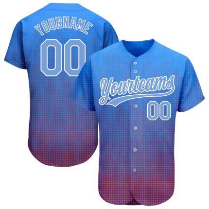 Custom Name & Number Authentic Baseball Jersey - Personalized Royal Light Blue-Red 3D Pattern Design Personalized Royal Light