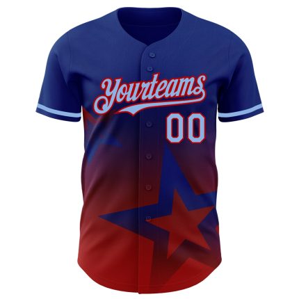 Personalized Twinkle Star Baseball Jersey - Custom Name & Number - Light Blue-Red 3D Gradient Design Personalized Royal Light