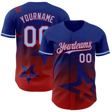 Personalized Twinkle Star Baseball Jersey - Custom Name & Number - Light Blue-Red 3D Gradient Design Personalized Royal Light