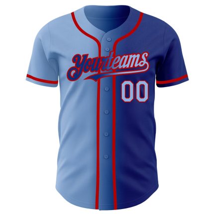 Custom Gradient Baseball Jersey - Personalized Light Blue-Red with Team Name and Number Personalized Royal Light Blue-Red