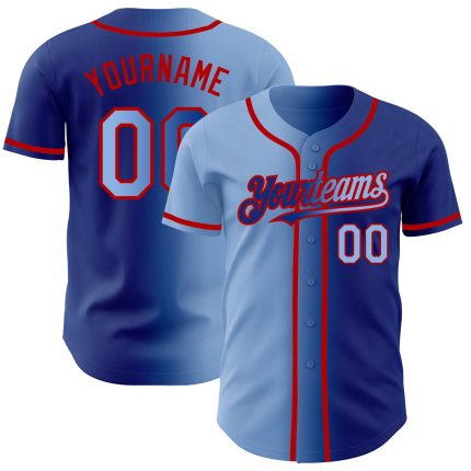 Custom Gradient Baseball Jersey - Personalized Light Blue-Red with Team Name and Number Personalized Royal Light Blue-Red