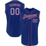 Custom Name and Number Authentic Baseball Jersey in Royal Light Blue-Red - Personalized Sleeveless Design Personalized Royal