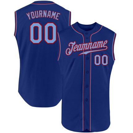 Custom Name and Number Authentic Baseball Jersey in Royal Light Blue-Red - Personalized Sleeveless Design Personalized Royal