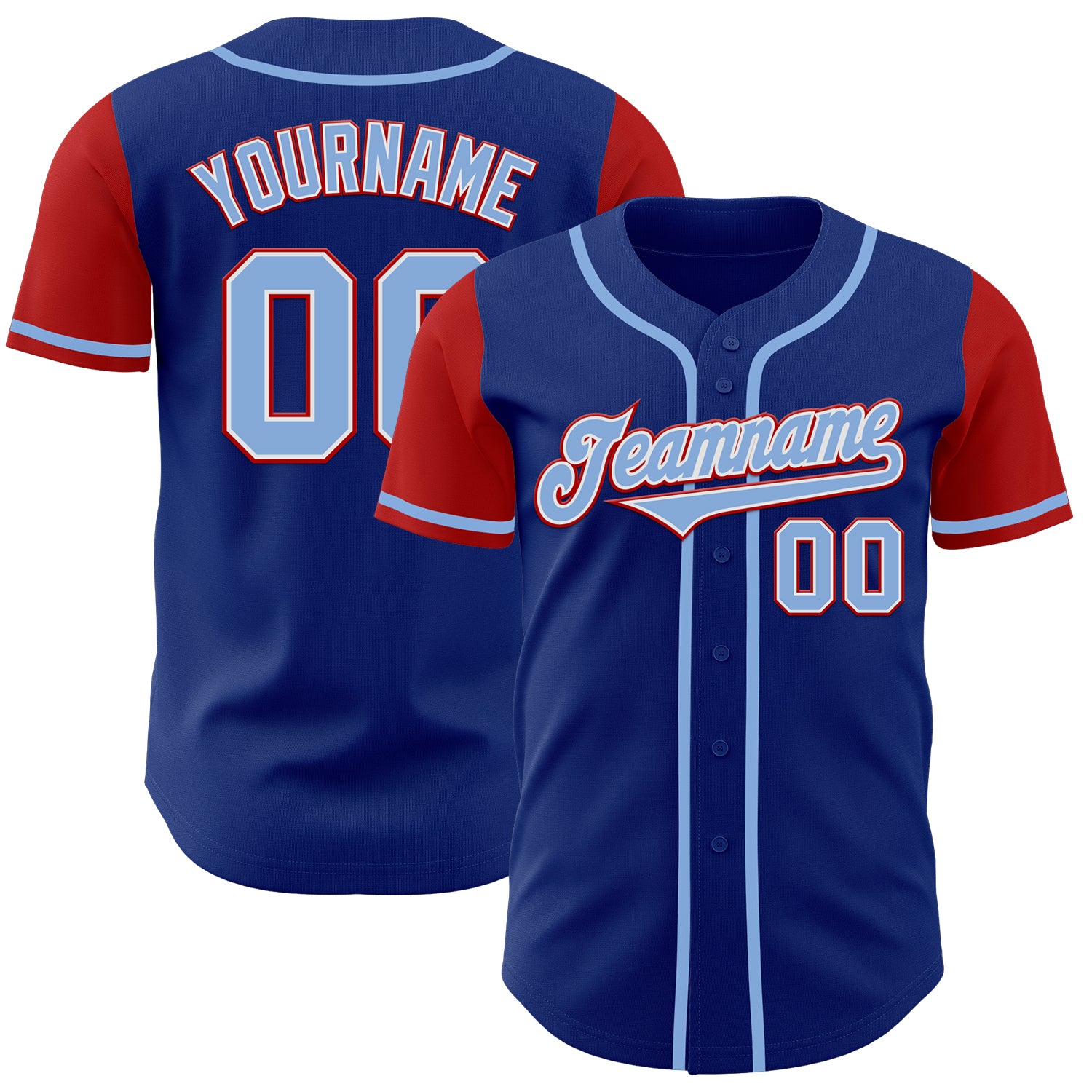 Custom Name Number Authentic Two Tone Baseball Jersey - Personalized Light Blue Red Team Jersey Personalized Royal Light