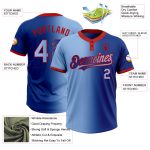 Custom Name Number Personalized Unisex Softball Jersey - Royal Light Blue Red Gradient Fashion Two-Button Design Personalized