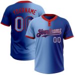 Custom Name Number Personalized Unisex Softball Jersey - Royal Light Blue Red Gradient Fashion Two-Button Design Personalized