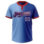 Custom Name Number Personalized Unisex Softball Jersey - Royal Light Blue Red Gradient Fashion Two-Button Design Personalized