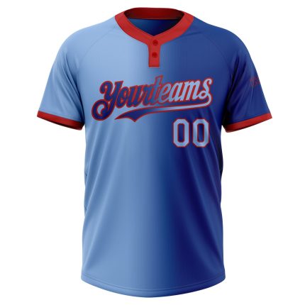 Custom Name Number Personalized Unisex Softball Jersey - Royal Light Blue Red Gradient Fashion Two-Button Design Personalized