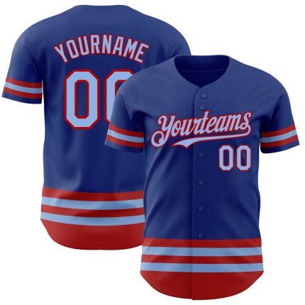 Custom Name and Number Authentic Baseball Jersey in Light Blue and Red - Personalized Team Jersey Personalized Royal Light