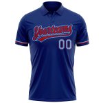 Custom Team Name Number Performance Vapor Golf Polo Shirt in Royal Light Blue-Red Personalized Royal Light Blue-Red Performance