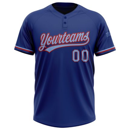 Personalized Custom Name and Number Unisex Softball Jersey, Light Blue-Red, Two-Button Design Personalized Royal Light Blue-Red