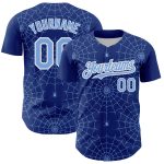 Custom Name and Number Authentic Baseball Jersey with 3D Spider Web Design in Royal Light Blue and White Personalized Royal