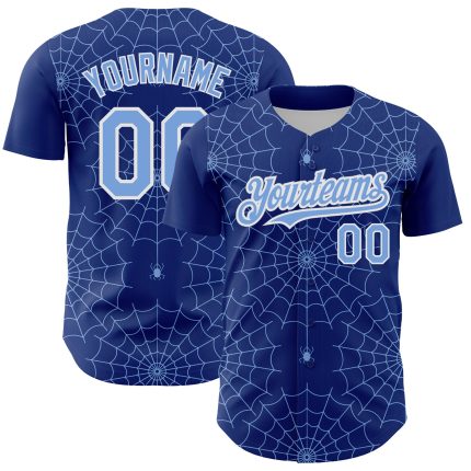 Custom Name and Number Authentic Baseball Jersey with 3D Spider Web Design in Royal Light Blue and White Personalized Royal