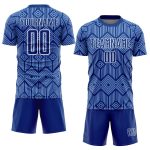 Custom Personalized Soccer Jersey - Light Blue-White Abstract Geometric Design with Name and Number - Sublimation Uniform
