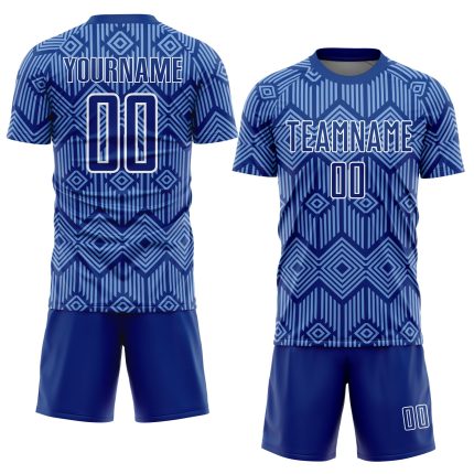 Custom Personalized Soccer Jersey - Light Blue-White Abstract Geometric Design with Name and Number - Sublimation Uniform