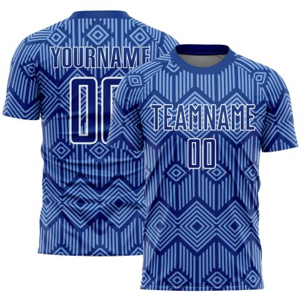 Custom Personalized Soccer Jersey - Light Blue-White Abstract Geometric Design with Name and Number - Sublimation Uniform