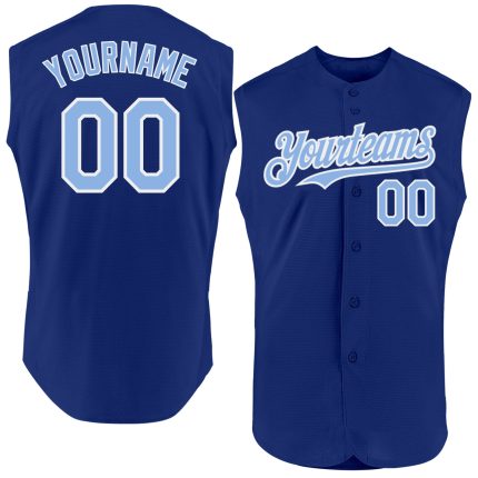 Custom Personalized Baseball Jersey with Name and Number, Authentic Sleeveless Design in Royal Light Blue-White Personalized