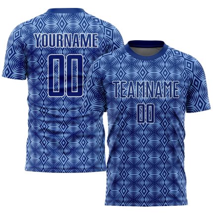 Custom Name Number Soccer Jersey - Personalized Light Blue White Geometric Shapes Sublimation Team Uniform Personalized Royal