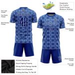 Custom Name Number Soccer Jersey - Personalized Light Blue White Geometric Shapes Sublimation Team Uniform Personalized Royal
