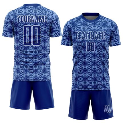 Custom Name Number Soccer Jersey - Personalized Light Blue White Geometric Shapes Sublimation Team Uniform Personalized Royal