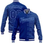 Custom Name and Number Varsity Letterman Jacket - Personalized Royal Light Blue Halftone 3D Bomber Design Personalized Royal