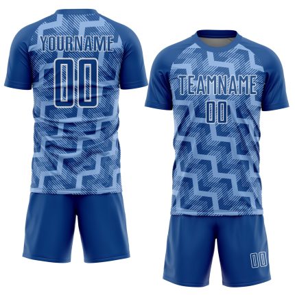 Personalized Light Blue White Lines Sublimation Soccer Jersey Uniform Personalized Royal Light Blue-White Lines Sublimation