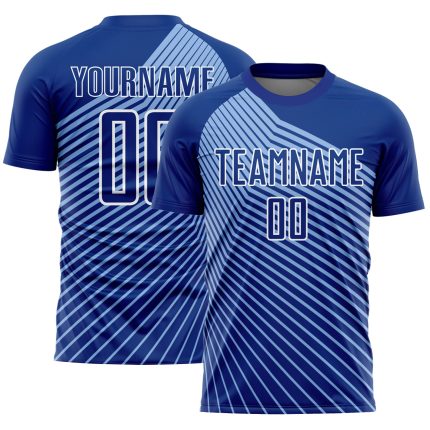 Custom Soccer Jersey Personalized Light Blue and White Stripes with Name and Number - Team Uniform Personalized Royal Light