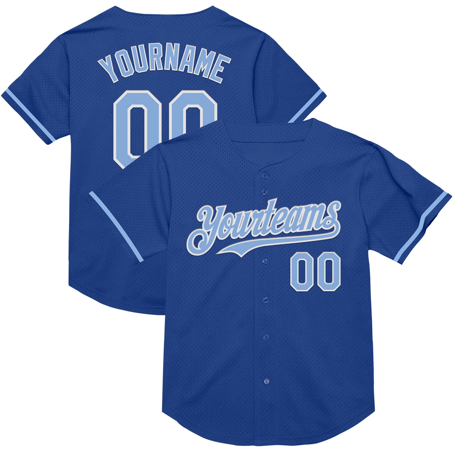 Custom Name Number Throwback Baseball Jersey - Personalized Light Blue White Mesh Authentic Design Personalized Royal Light