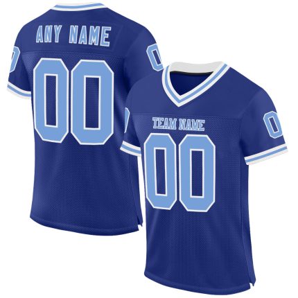 Custom Light Blue-White Throwback Football Jersey - Personalized Team Name & Number Authentic Mesh Jersey Personalized Royal