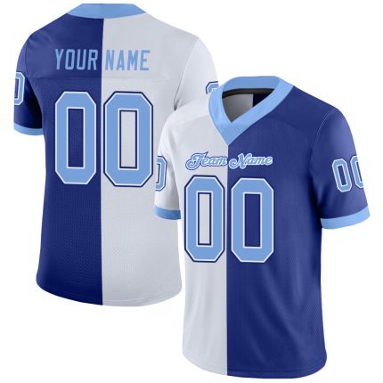Custom Team Football Jersey - Personalized Light Blue-White Mesh with Name & Number Personalized Royal Light Blue-White Mesh