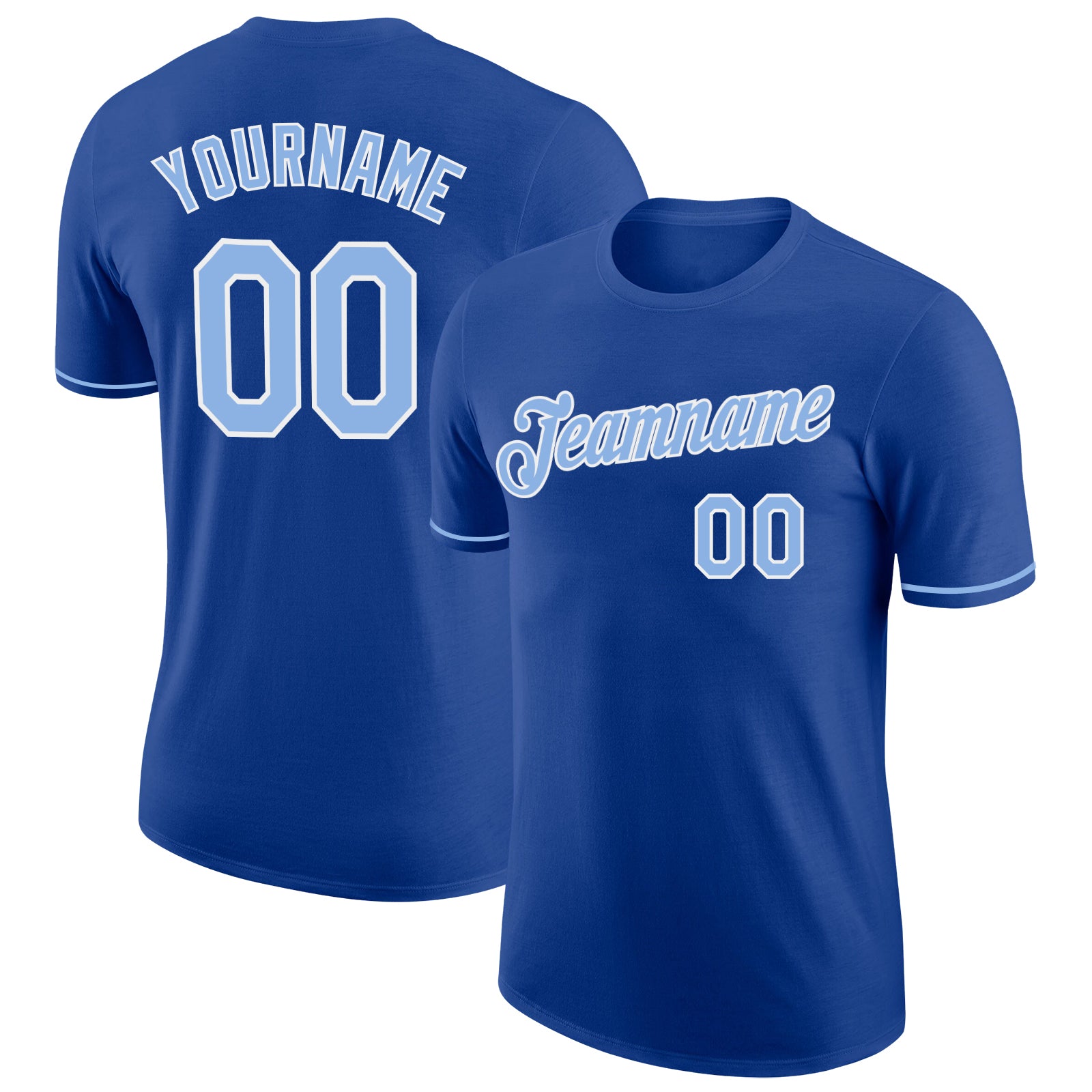 Custom Team Performance T-Shirt with Personalized Name and Number - Light Blue and White Personalized Royal Light Blue-White