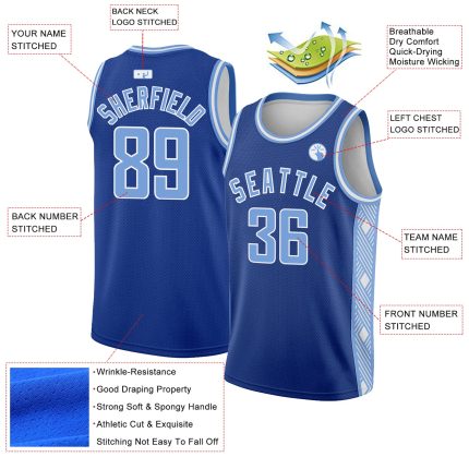 Custom Name and Number Basketball Jersey - Authentic City Edition Light Blue-White Abstract Lines Team Design Personalized