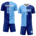 Custom Soccer Jersey with Personalized Name and Number - Light Blue-White Split Design, Fashion Team Uniform Personalized