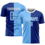 Custom Soccer Jersey with Personalized Name and Number - Light Blue-White Split Design, Fashion Team Uniform Personalized