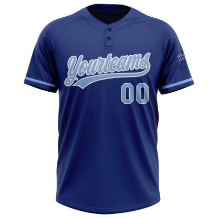 Custom Light Blue-White Unisex Softball Jersey with Name and Number - Personalized Two-Button Team Apparel Personalized Royal