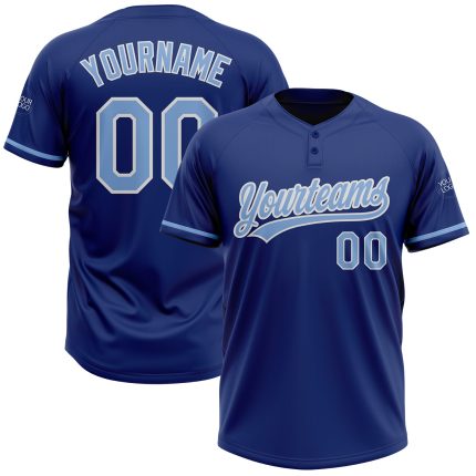 Custom Light Blue-White Unisex Softball Jersey with Name and Number - Personalized Two-Button Team Apparel Personalized Royal