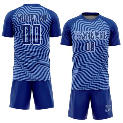 Custom Soccer Jersey with Personalized Name & Number - Light Blue-White Wavy Lines Design Personalized Royal Light Blue-White