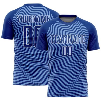 Custom Soccer Jersey with Personalized Name & Number - Light Blue-White Wavy Lines Design Personalized Royal Light Blue-White