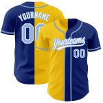 Personalized Light Blue Yellow Authentic Baseball Jersey - Royal Split Design Personalized Royal Light Blue-Yellow Authentic