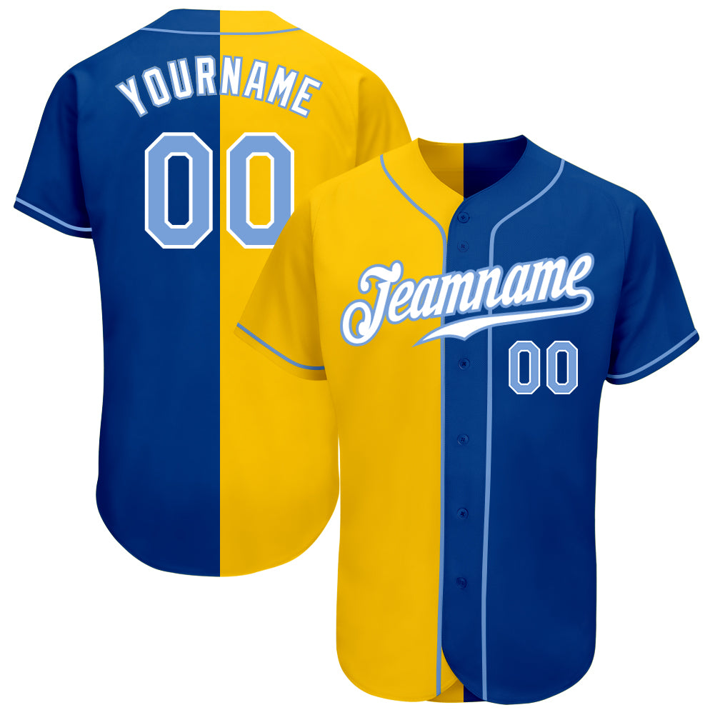 Personalized Light Blue Yellow Baseball Jersey Custom Name Number Authentic Split Fashion Team Personalized Royal Light Blue-Yellow