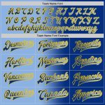 Custom Team Name Number Gradient Bomber Varsity Jacket Light Blue Yellow Full-Snap Fashion Jacket Personalized Royal Light