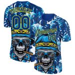 Custom Name and Number Hawaii Style Skull Tropical Palm Leaves Performance T-Shirt - Personalized Light Yellow 3D Pattern Design