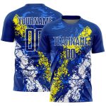 Custom Soccer Jersey with Personalized Name and Number - Light Yellow-White Dripping Splatter Art Design Personalized Royal