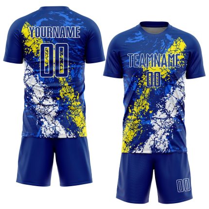Custom Soccer Jersey with Personalized Name and Number - Light Yellow-White Dripping Splatter Art Design Personalized Royal