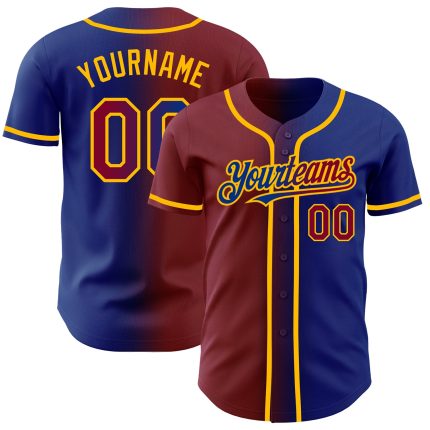 Personalized Custom Name and Number Maroon Gold Gradient Baseball Jersey - Authentic Fashion Team Gear Personalized Royal