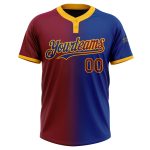 Custom Name and Number Personalized Unisex Softball Jersey, Royal Maroon-Gold Gradient, Two-Button Style Personalized Royal