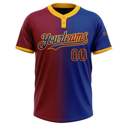 Custom Name and Number Personalized Unisex Softball Jersey, Royal Maroon-Gold Gradient, Two-Button Style Personalized Royal