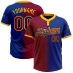 Custom Name and Number Personalized Unisex Softball Jersey, Royal Maroon-Gold Gradient, Two-Button Style Personalized Royal